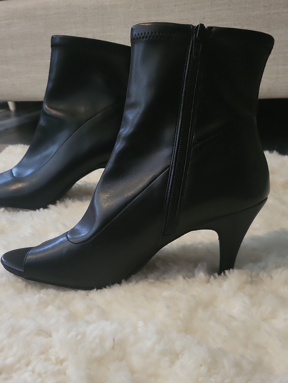 Black Peep-Toe Ankle Booties - Picture 6 of 11